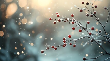 Frosted Red Berries in a Winter Wonderland: A Serene Close-Up Capturing Nature's Icy Beauty winter