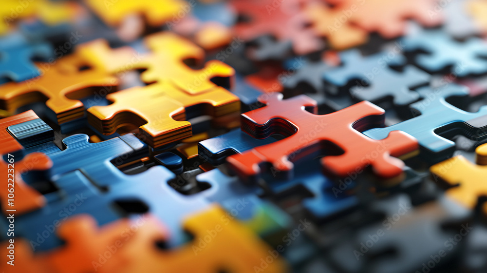 Poster a digital puzzle with pieces being reshuffled in real-time, representing a company's ability to reco
