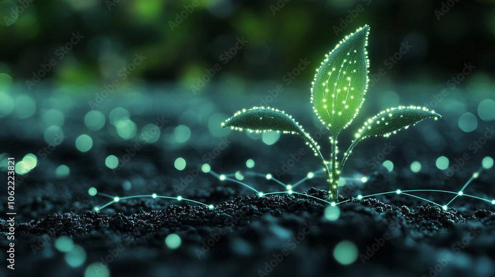 Poster a digital seed icon glowing with data streams, representing the agility in selecting and planting hi