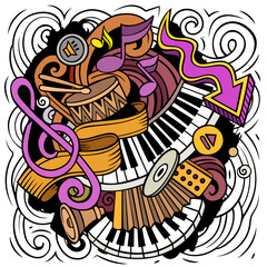 Music hand drawn vector doodles illustration. Musical poster design