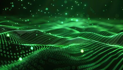 Abstract Green Wavy Pattern with Glowing Lights