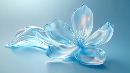 3D wave design of a glass flower shape in gradient colors on a light blue background suitable for wallpapers and headers