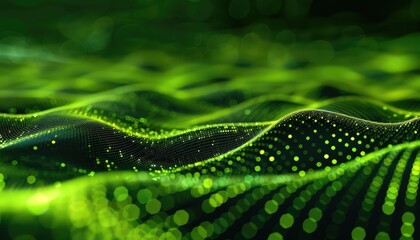 Abstract Green Wavy Pattern with Bokeh Lights