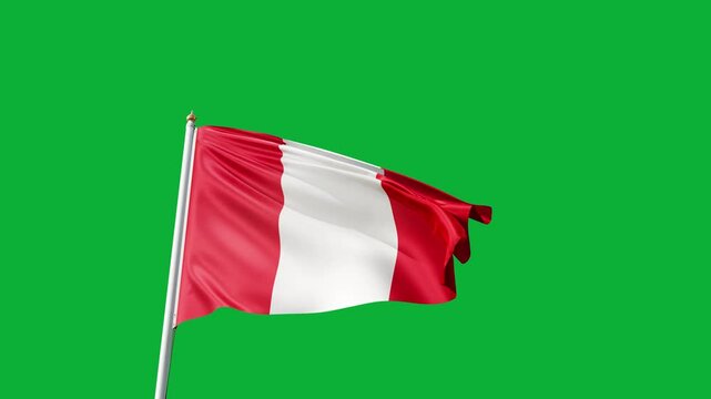 flag of Peru on a green screen, no background, transparent background, waving in the wind, national symbol of Peru, country in south america, tall flagpole, video of a flag	