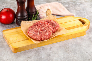 Raw round beef cutlet minced meat