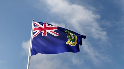Flag of British Virgin island on a blue sky, flag on a flag pole waving in the wind, country in north america, national symbol of British Virgin island, video of a flag