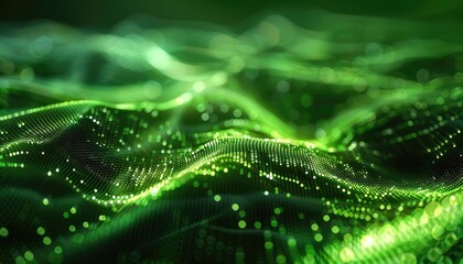 Abstract Green Digital Wave with Glowing Particles