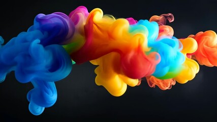 Colorful ink swirls through water, creating a vibrant abstract design against a dark backdrop