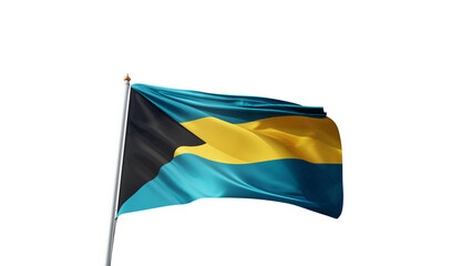 Flag of bahamas with no background, transparent png, flag on a flag pole waving in the wind,...