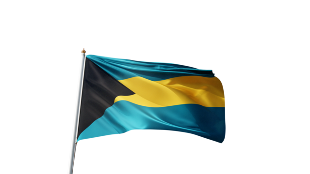 Flag of bahamas with no background, transparent png, flag on a flag pole waving in the wind, national symbol of bahamas island, country in north america, picture of a flag