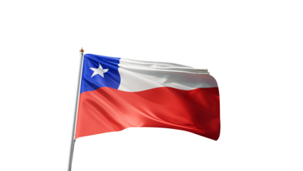 Flag of chile with no background, transparent png, flag on a flag pole waving in the wind, national symbol of chile, country in south america, picture of a flag