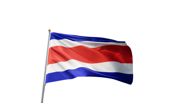 Flag of costa rica with no background, transparent png, flag on a flag pole waving in the wind, national symbol of costa rica, country in central america, picture of a flag