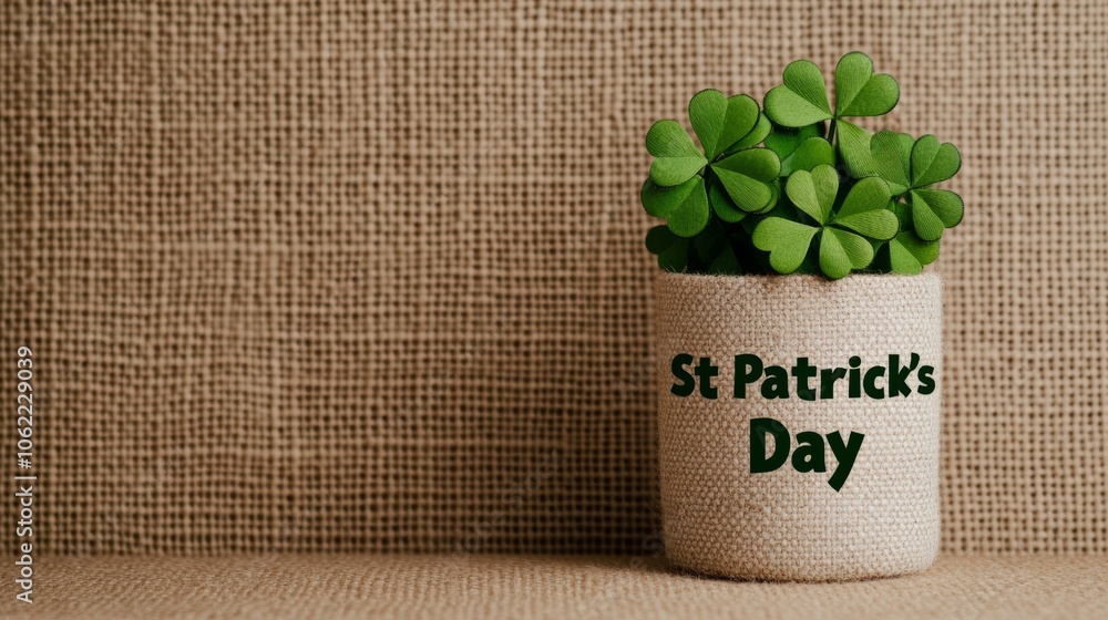 Poster simple st patrick's day typography with shamrock illustrations on a burlap background rustic irish h