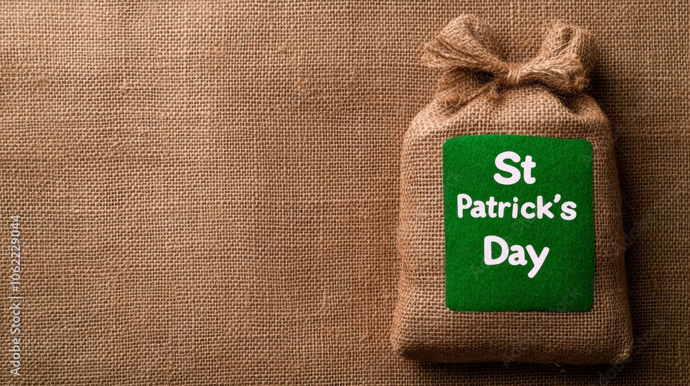 Poster simple st patrick's day typography with shamrock illustrations on a burlap background rustic irish h
