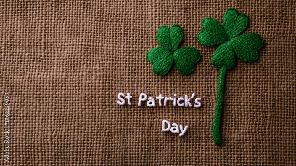 Poster simple st patrick's day typography with shamrock illustrations on a burlap background rustic irish h