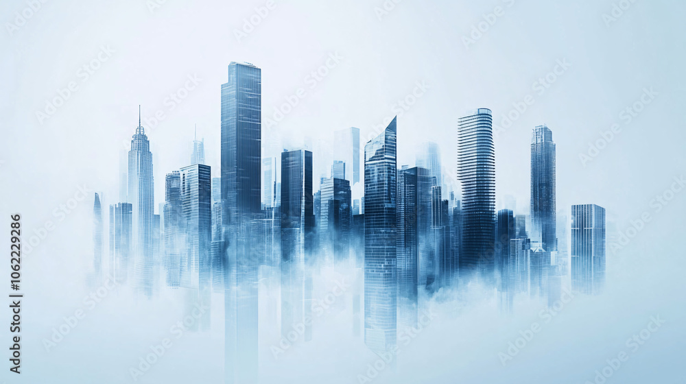 Poster a futuristic cityscape with buildings morphing into different shapes, symbolizing business flexibili