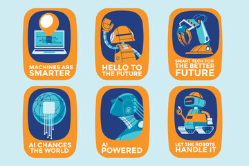 Artificial Intelligence Modern Technologies Illustration Sticker and Emblem Set