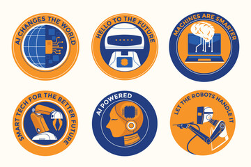 Artificial Intelligence Modern Technologies Illustration Sticker and Emblem Set