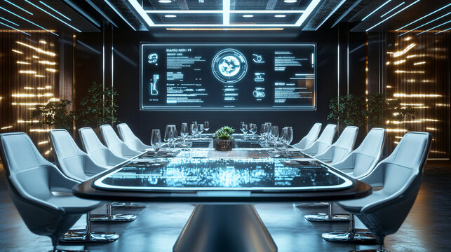 A futuristic dining table with holographic menu displays, arrows representing fast adaptation to customer preferences and data-driven food customization. 