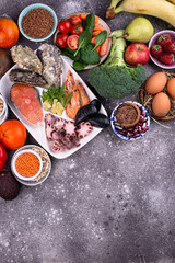 Pescetarian diet with seafood, fruit and vegetables