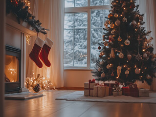Cozy Christmas Living Room by the Fireplace