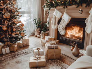 Cozy Christmas Living Room by the Fireplace