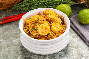 Indian cuisine - Biryani rice with prawn