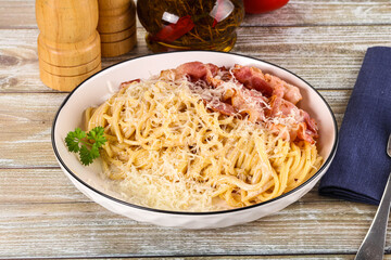 Italian pasta Carbonara - spaghetti with bacon
