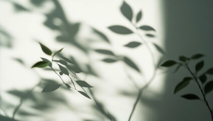 Abstract background with shadows of leaves on a white wall,
