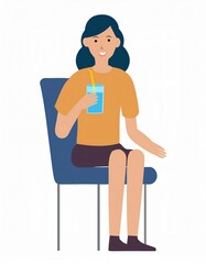 Fototapeta premium Happy young lady sipping a cool beverage with a straw as she relaxes in a chair