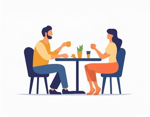 Fototapeta premium Couple enjoying coffee and conversation at a cozy cafe table in an inviting atmosphere