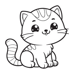Cute cat sketch art drawing coloring pages for kids illustration