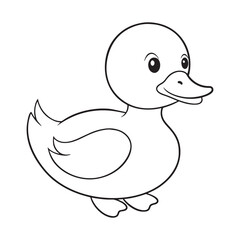 Cute duck drawing outline coloring page for kids illustration