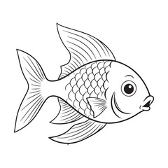 Fish drawing outline coloring page for kids illustration