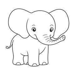 Elephant drawing outline coloring page for kids illustration