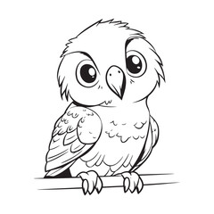 Cute owl drawing outline coloring page for kids illustration