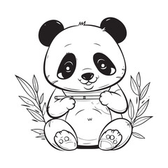 Cute panda drawing outline coloring page for kids illustration