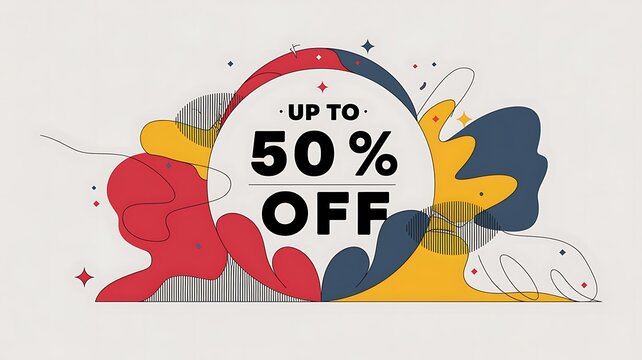Abstract Graphic Design with Up to 50% Off Sale Banner