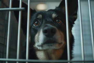 Cute Dog Gazes Longingly from Shelter Cage