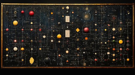 Intricate Celestial Map Art: A Vintage Scientific Cosmic Diagram with Planets and Stars