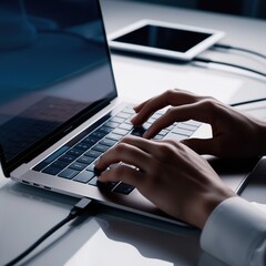 typing on laptop