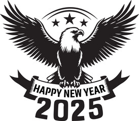 Happy New Year 2025 Eagle bird silhouette vector design.