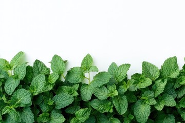 Fresh Mint Leaves on White Background