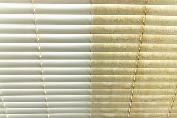 Residential Window Shades Showing the Before and After of a Good Cleaning - One Side Clean and One...