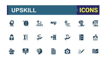 Education icons set in solid style. Contains such icons as graduation, university, college, academic, teaching, scholarship and more. Filled icon collections.