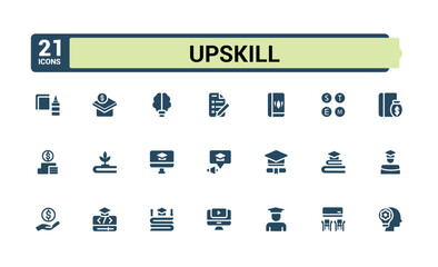 Education icons set in solid style. Contains such icons as graduation, university, college, academic, teaching, scholarship and more. Filled icon collections.