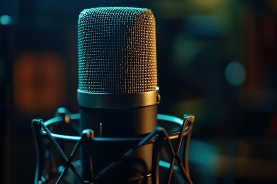 Professional Microphone Close-Up with Dramatic Lighting