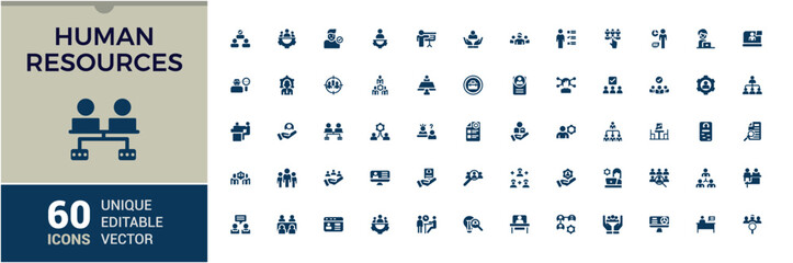 Human resources icons set in solid style. Containing employee, work, business, industry, hr, cycle economy. Filled concept icon. Simple flat vector.