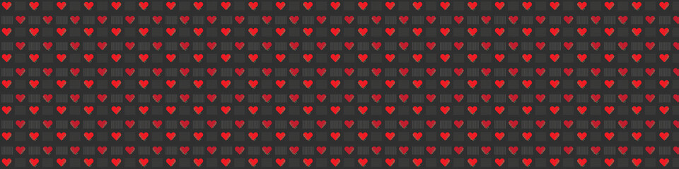 Small red hearts seamless pattern on black background. Background with hearts. Seamless monochrome wallpaper on surface.