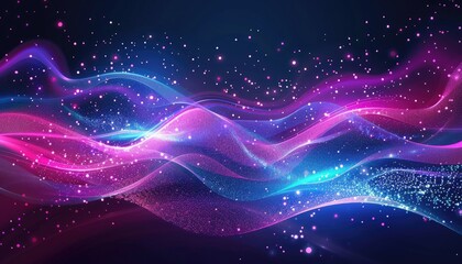 Obraz premium Abstract Colorful Waves with Glittering Particles on a Dark Background